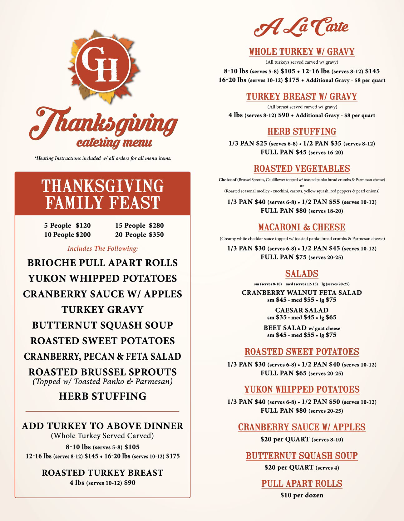 Thanksgiving Menu for 10–12